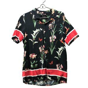 PacSun Hawaiian Shirt Mens S Black Red Floral Rayon Button Front Short Sleeve
